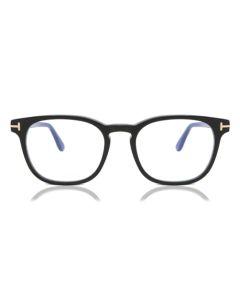 Tom Ford Gafas FT 5868 -B 001 Shiny Black, logotipo T, lente de bloque Eco/azul, negro brillante, 53, Negro (Shiny Black), 53