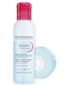 Bioderma | Sensibio Desmaquillante Micelar Bifásico para Ojos y Labios 125ml | Fortalece las pestañas y Elimina el maquillaje a prueba de agua mientras cuida la piel del contorno de los ojos