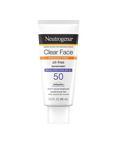 Neutrogena Clear Face Liquid Lotion Sunscreen for Acne-Prone Skin, Broad Spectrum SPF 50 UVA/UVB Protection, Oil-, Fragrance- & Oxybenzone-Free Facial Sunscreen, Non-Comedogenic, 3 fl. oz