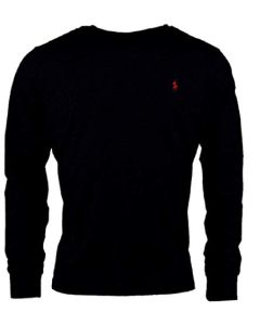 Ralph Lauren - Camiseta polo de manga larga con cuello redondo y logotipo de poni para hombre (talla L, poni negro/rojo)