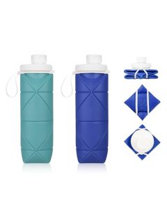 HEEDU Paquete de 2 Botella de Agua Plegable con Válvula a Prueba de Fugas, Botella de Silicona Plegable, Reutilizable, Botella Flexible sin BPA para Gimnasio, Correr, Ciclismo, Acampar (Verde+Azul)
