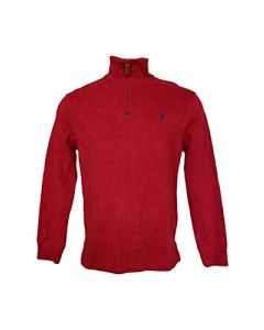 Polo Ralph Lauren Suéter de algodón acanalado francés con media cierre para hombre (mediano, rojo/azul pony), Azul, Rojo, M