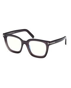 Tom Ford TF5880-B 020 - anteojos para mujer, transparente, gris oscuro, borde completo, 51 mm, Gris transparente brillante, logotipo "T" / lente de bloque azul, 51/22/140