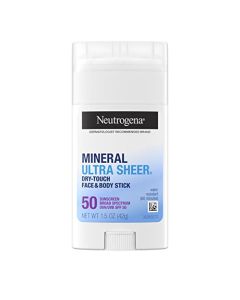 Neutrogena - Protector solar mineral Ultra Sheer Dry Touch SPF 50 para piel sensible, rostro y cuerpo, protector solar con óxido de zinc y vitamina E, sin residuos blancos, no comedogénico y vegano