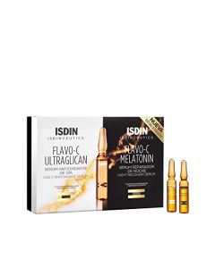 ISDIN Isdinceutics day & night flavo-c melatonin & ultraglican, serum facial antioxidante, hidratante y reparador con vitamina c, 20 ampolletas