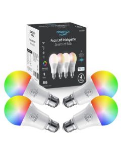 Focos Inteligentes Led Wi-Fi RGB+ Luz Blanca Fría y Cálida 806 Lumens, Focos Led Socket E27 9w dimeable, compatible con Alexa y Google assistant, Control desde la App Tuya & Smart Life. (4 Pack)