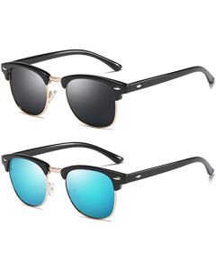 HILBALM 2 Paquetes Lentes de sol Polarizado Unisex Hombre Mujer Clásico Cuadrado Vintage UV400 Protección Gafas de sol