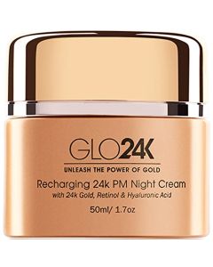 GLO24K Crema de noche con retinol con oro de 24k, fórmula antienvejecimiento con ácido hialurónico