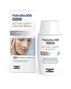 ISDIN FotoUltra 100 Active Unify SPF 50+, Protector Solar Facial, Aclara y unifica el tono de piel, 50 ml