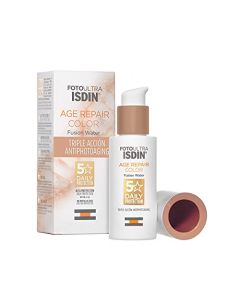 ISDIN - FotoUltra Age Repair Fusion Color Water SPF 50 - Protector solar facial de fase acuosa, triple acción anti-fotoenvejecimiento, con color, 50 ml