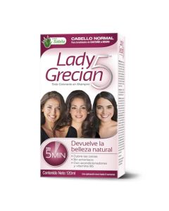 Grecian, Lady Grecian 5, Tinte Colorante en Shampoo, Cubre las Canas, Sin Amoniaco, Para Cabello Normal, Castaño a Negro, 120 ml
