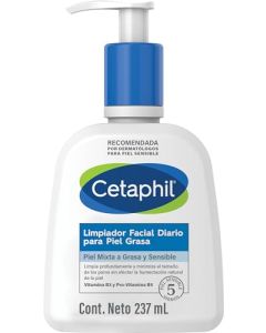 CETAPHIL Limpiador Facial Diario Para Piel Grasa 1 pz 237 ml Limpia Profundamente Recomendada por Dermatólogos para Piel Sensible