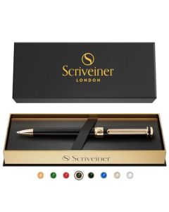 Scriveiner Bolígrafo de laca negra, impresionante bolígrafo de lujo con acabado en oro de 24 quilates, repuesto negro Schmidt, el mejor juego de regalo para hombres y mujeres, oficina ejecutiva