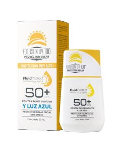 Fotosun UV 100 Fluid Protect Protector Solar Facial Fotoprotector Luz Azul 50+ FPS UVA UVB Consistencia Liquida Rápida Absorción Alta Protección Resistente al Agua Uso Diario (FOTOSUN FLUID PROTECT)