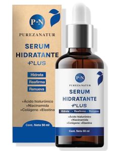 PUREZA NATUR Serum Acido hialurónico, Niacinamida, Colágeno y Elastina facial. PUREZA NATUR Suero Hidratante PLUS Hidrata, Reafirma y Renueva tu piel 50ml