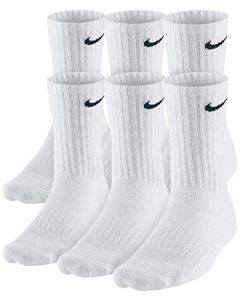 NIKE Plus Cushion Socks (6-Pair) (L (Men's 8-12 / Women's 10-13), Crew Black) (Large, Shadow White/Clear White)