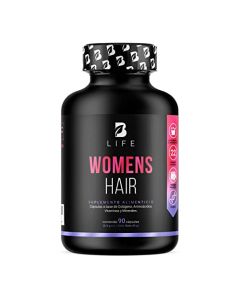 Vitaminas para el Cabello de la Mujer de 90 Cápsulas de 2000 mg por porción. Colágeno Hidrolizado, L-Cisteína, L-Lisina, L-Metionina, Vitamina C, Ácido Hialurónico, Zinc, Vitamina A, Biotina y Selenio. Ingredientes Naturales. Womens Hair B Life.