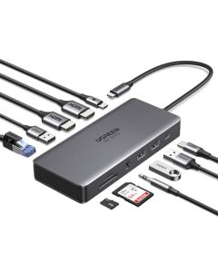 UGREEN Revodok Pro 211 Hub USB C 3.2 Doble Monitor Docking Station con HDMI Dual 4K@60Hz Único 8K@30Hz, 10 Gbps USB, 1000M Ethernet, 100W PD, Lector Tarjeta SD TF Compatible con DELL Thinkpad y Más