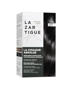 Lazartigue La Couleur Absolue 1.00 Intense Black, Permanent Haircolour with Botanical Extracts, Nourishing Color & Shine, Free from Ammonia, PPD, Resorcinol, Mineral Oils & Silicone, Vegan