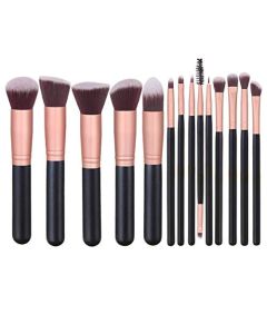 Vagalbox 14 Brochas de maquillaje Rose Gold Profesionales Gran Aplicación Suaves y Firmes Veganas y cruelty fre (Negro)