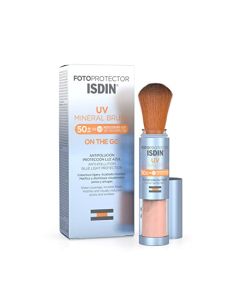 ISDIN Fotoprotector Uv Mineral Brush Spf 50+, Protector Solar Facial De Uso Diario On The Go, Activos Antipolucion, Matificante, Acabado Invisible, 2 G