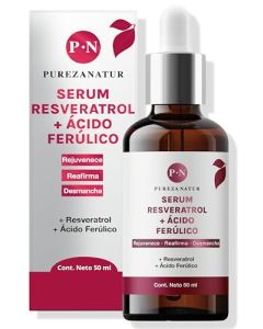 PUREZA NATUR Serum Resveratrol + Ácido Ferúlico facial | Suero facial regenerador y antioxidante Rejuvenece, Reafirma, Desmancha 50ml
