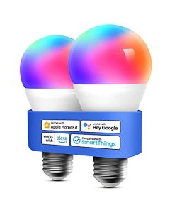 Meross Focos Inteligentes Alexa WiFi, Compatible con Apple HomeKit, Siri, Alexa, Google Home y SmartThings, E26 Multicolor 2700K-6500K RGBWW, 810 lúmenes Equivalente a 60 W