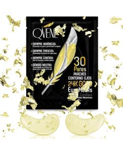 QVENE | Parches Para Ojos | Oro Puro de 24K | Parches Para Ojeras Contorno de Ojos | Hidrogel con Colágeno + Ácido Hialurónico | 30 Pares