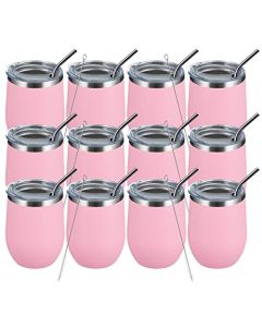 MEWAY - Copa para vino de 355 ml sin tallo y con tapa deslizante | De doble pared al vacío, de acero inoxidable | Se mantiene fría y caliente para vino, café, cócteles y bebidas | Perfecto para regalo