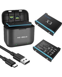 REYGEAK - Paquete de 2 baterías de repuesto Insta 360 X3 de 1800 mAh y USB LED para cargador de batería rápido, accesorios de repuesto para Insta 360 X3 (2 baterias + caja de carga)