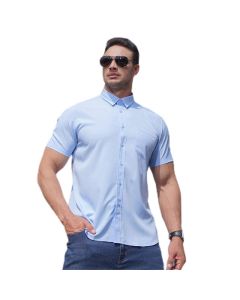 SERIZE Plus Size Men's Classic Style Shirt Business Casual Slightly Elastic Solid Colour Professional Shirt XL-10XL (Light-Blue-b,L)